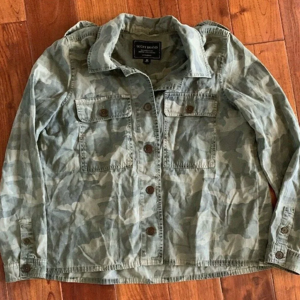LUCKY BRAND Jacket Camo Shirt Size M 🆕 Military Army Combat Green Camoflage - Picture 8 of 11
